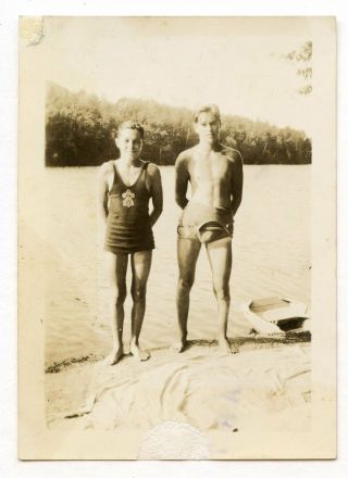 6 Vintage Photo Swimsuit Buddy Boys Men On The Beach Snapshot Gay