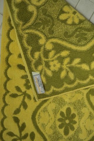 Vtg Designertexcraft Set Of 6 Towels - Design Sculpted Green & Yellow 100 Cotton