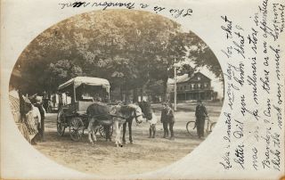 Brandon,  Vt Rppc Mule - Drawn Delivery Wagon – Children Lined Up 1906