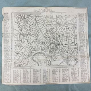 1940s Cambridge Harvard Square District Map Street Guide College University Gift