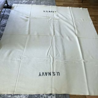 Vintage U.  S.  Navy Logo Heavy Wool Beige Blanket 1940’s Stamped Camp Cottage