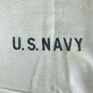 Vintage U.  S.  Navy Logo Heavy Wool Beige Blanket 1940’s Stamped Camp Cottage 3