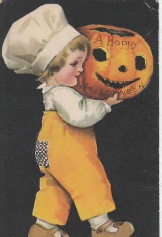 Ellen Clapsaddle ; Halloween,  1900 - 10s ; Boy Carrying A Jack O 