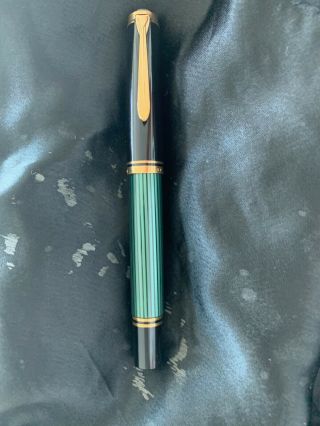 Pelikan M600 Souveran Black Green Striated Fountain Pen 14k Gold/ Rhodium Nib