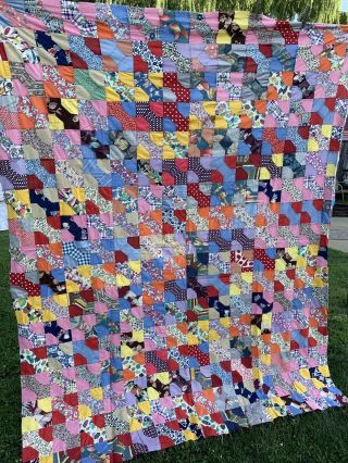 Vintage Machine Pieced Feedsack/feed Sack Fabric Bow Tie Pattern Quilt Top