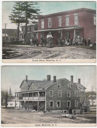 Rare - Set Of 2 Old Postcards 1915 Mottville Ny - Skaneateles Lake Ny Store Hotel