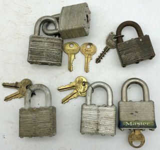 6 Vintage Master Lock Padlocks & Keys They Lock Antique