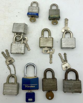 10 Vintage Master Lock Padlocks & Keys They Lock Antique