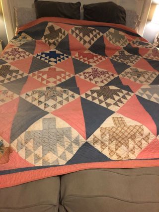 Large Vintage Hand Sewn Quilt 90” Wide 86” Long