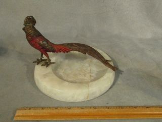Antique Austrian Poly Chromed Bronze Pheasant Tray - Onyx Base