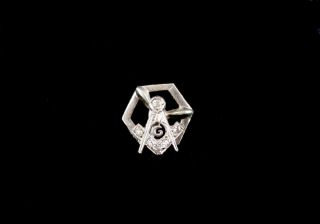 Antique 14k White Gold 0.  07cttw Diamonds Masonic Royal Lodge Lapel Pin