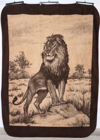 Vintage San Marcos Mexican Reversible Blanket Brown Lion Pride Size 88 " X 67 "