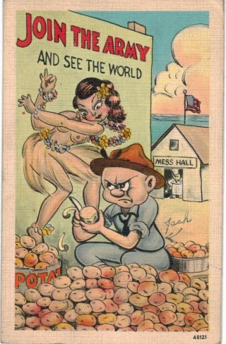 Us Army Pin Up Comic Bare Breasted Dancer Potato Peeler See The World 1940