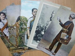 5 Vintage Postcards India Postman Milk Woman Brahim Lady