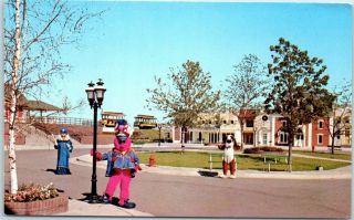 1970s Altoona,  Iowa Postcard Adventureland Amusement Park Mascots / Trolleys