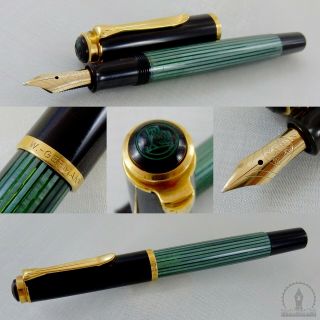 Old Style W - Germany Pelikan M400 Green Striated Fountain Pen 14c Medium Nib