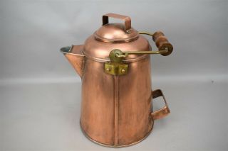 Antique Large Antique Copper Coffee Pot Chuck Wagon Cowboy Kettle Navy Handles