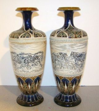 Doulton Lambeth Hannah Barlow Sgraffito Horses Vases