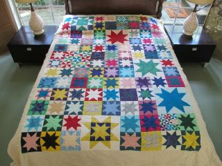 Unfinished,  All Cotton Machine Sewn Morning Star Quilt,  Fabrics; 74 " X 53 "