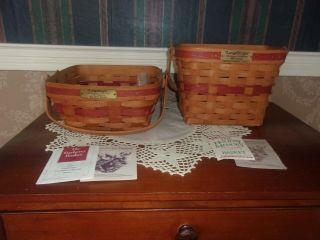 Longaberger 1989 Christmas Memory & 1993 Christmas Bayberry Baskets - Red