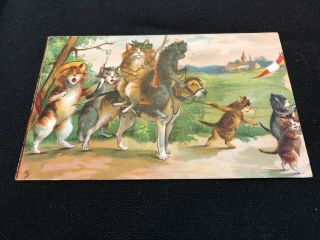 Maurice Boulanger Post Card,  A Cat Procession Parade While Riding A Beagle