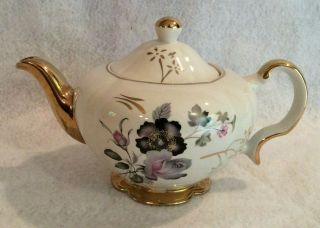 Vintage Hand Painted Violet Floral Teapot W/gold Accent Made In England