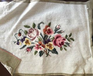 Vtg Floral Needle Point Tapestry Floral Chair Cover Finished 21.  5 " X 15.  5 "