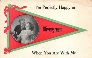 Olive Green C1908 Greetings Postcard Pennant Perfectly Happy Delaware County
