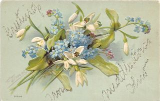 Middle Bass Ohio C1910 Embossed Postcard Flowers Glitter Ottawa County