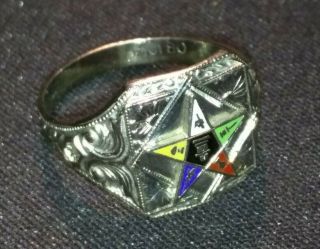 Order Of The Eastern Star 10k White Gold Ring 6 1/8 - Ostby And Barton