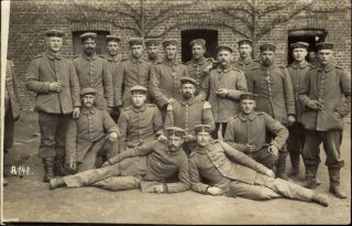 Wwi 18 German Soldiers Some With Iron Cross Brick Building Rppc Real Photo