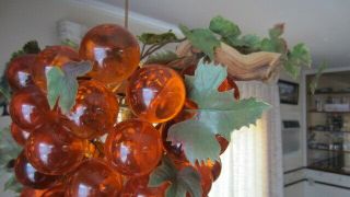 Mid - Century Modern Orange Acrylic / Lucite Grape Cluster & Driftwood Swag Lamp 4
