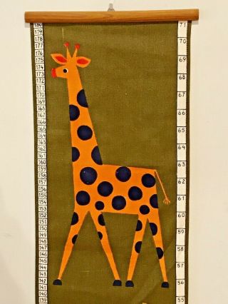 Mid Century Danish Modern Childs Kids Growth Chart Giraffe Camel Elephant Lion