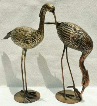 Pair 15 " Mid Century Vintage Brass/bronze Heron/crane/egret Bird Figurine Statue