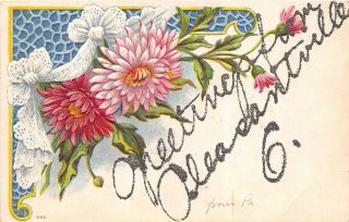 Pleasantville Ohio C1910 Embossed Postcard Flowers Glitter Fairfield County
