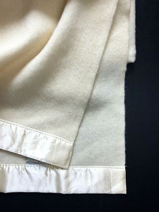 Vintage Harmony House Twin Wool Blanket Ivory Cream 72x88 Satin Trim 2