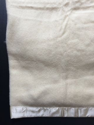 Vintage Harmony House Twin Wool Blanket Ivory Cream 72x88 Satin Trim 3