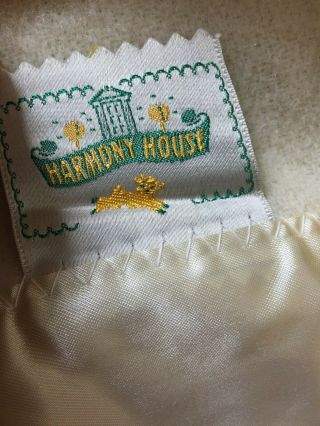 Vintage Harmony House Twin Wool Blanket Ivory Cream 72x88 Satin Trim 4