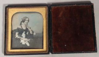 1840s Richard BEARD UK 1/6th Plate Daguerreotype Photo PRETTY YOUNG WOMAN w Fan 4