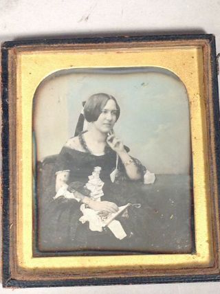 1840s Richard BEARD UK 1/6th Plate Daguerreotype Photo PRETTY YOUNG WOMAN w Fan 6