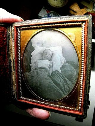 1/6 Plate Daguerreotype - Post Mortem,  Tinted W Full Case