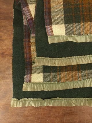 Beckman Co Northern Ohio Woolware Green Plaid Satin Trim Blanket Throw 57 x 68 