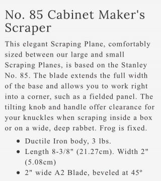 Lie - Nielsen No.  85 Cabinet Maker ' s Scraper Plane with Tilting Handles, 4