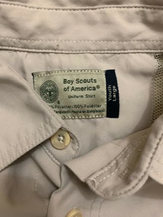 Boy Scouts Of America Youth Large Uniform Shirt Button Up Short Sleeve Tan EUC 2