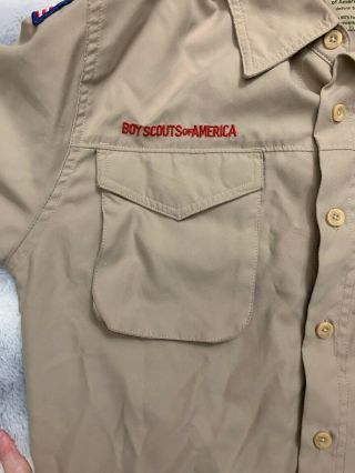 Boy Scouts Of America Youth Large Uniform Shirt Button Up Short Sleeve Tan EUC 3