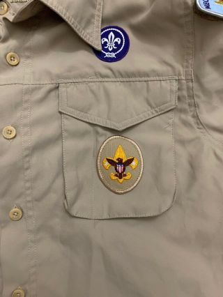 Boy Scouts Of America Youth Large Uniform Shirt Button Up Short Sleeve Tan EUC 4