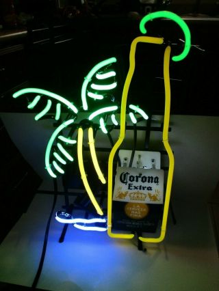 Corona Extra Bottle Palm Tree Neon Sign Beer Bar Pub Gift Light 17 " X14 "
