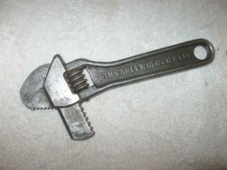 Vintage Carll 6 " Reversible Jaw Adjustable Wrench,  1913 Patent,  P.  T.  Co. ,  Usa