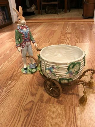Rare Fitz And Floyd Old World Rabbits Centerpiece Cachepot,  Retired
