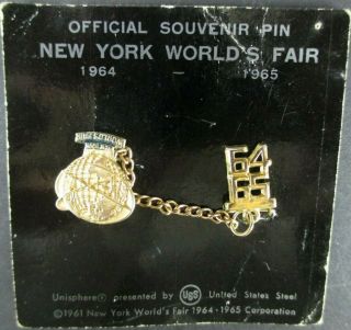 1964 - 65 York Worlds Fair Official Pin On Card Us Steel - Unisphere